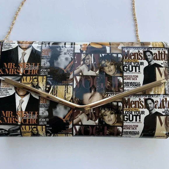 Vogue Magazine Cover All Over Print Patent Leather Envelope Chain Strap - Picture 8 of 9